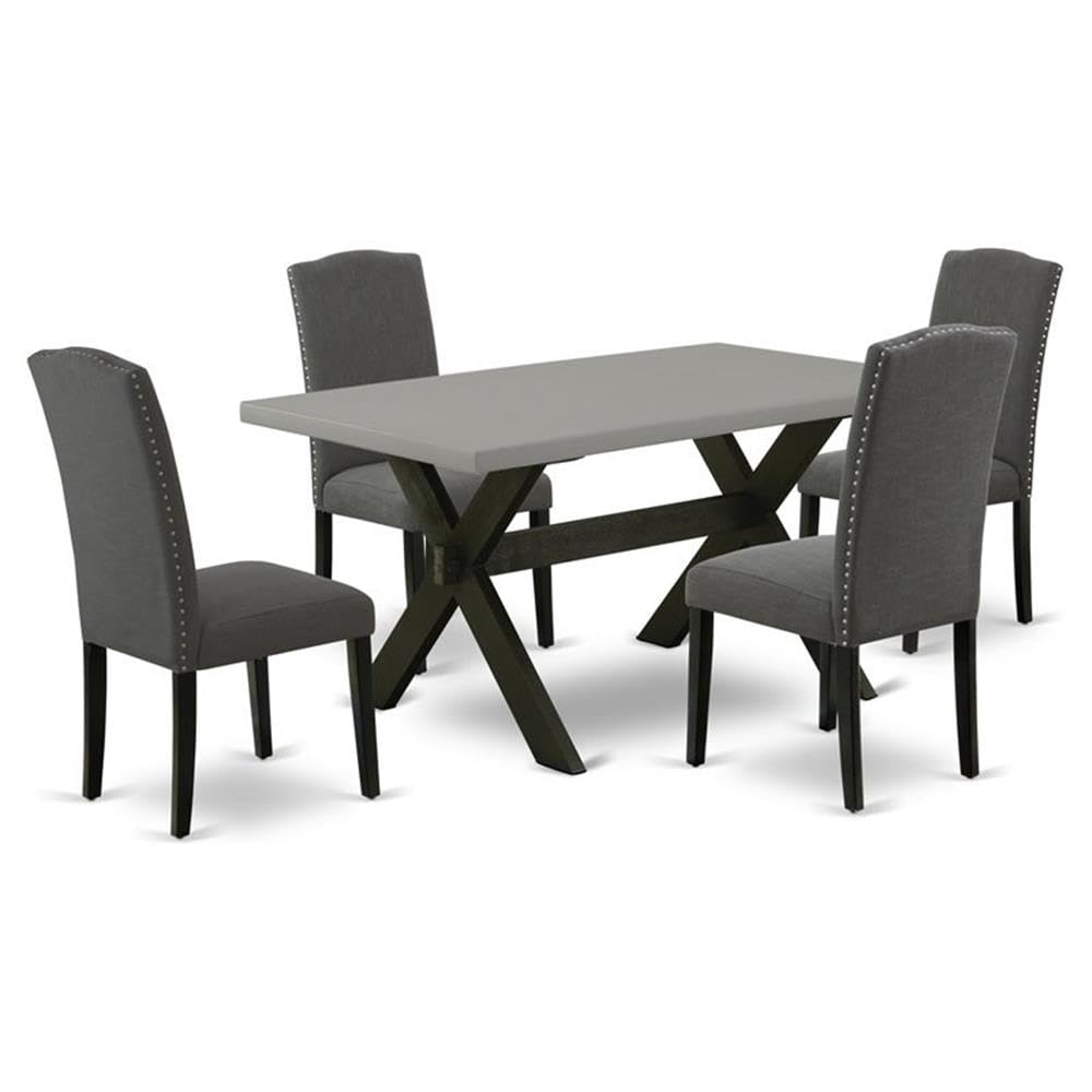 East West Furniture X696En120-5 5 Piece Dining Room Furniture Set Includes A Rectangle Dining Table With X-Legs And 4 Dark Gotham Linen Fabric Upholstered Chairs, 36X60 Inch, Multi-Color